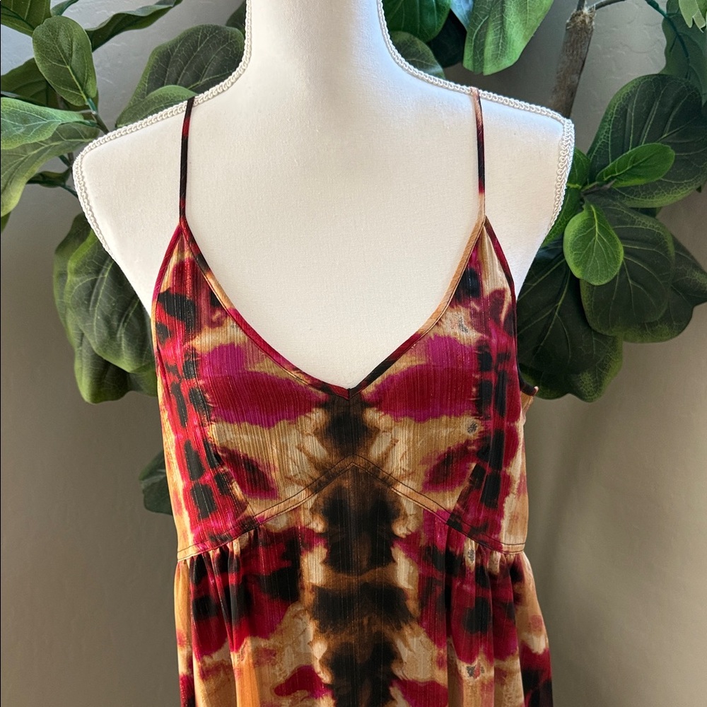 DKNY Maroons, tans, browns and black Tie-Dye Midi Dress - Picture 3 of 6